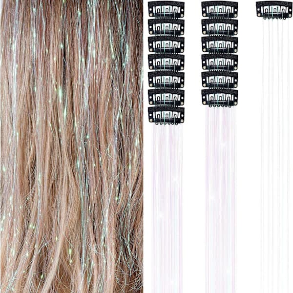 Clip-in Hår Glitter Extensions Sæt til Halloween Cosplay Fester Lyserød Light pink