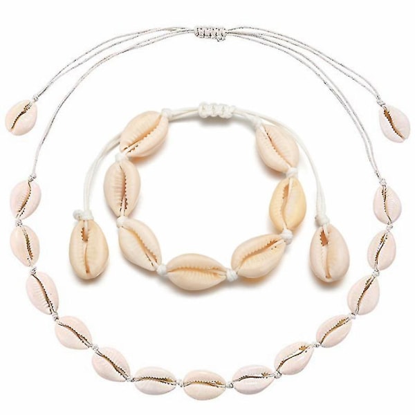 Skalhalsband med snäcka, justerbart skalhalsband, armbandssats, hawaiianskt smycke för kvinnor, män, flickor, BotaoWhite