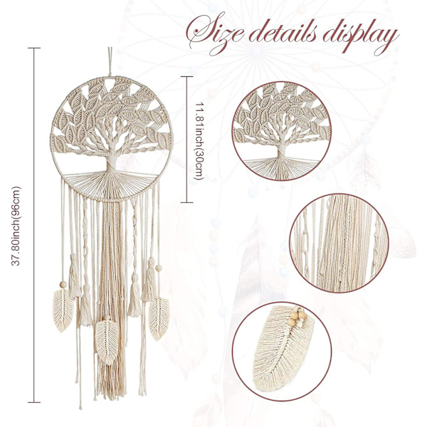 Livets Træ Stor Drømmfang, vægophængt Drømmfang Med Fjer Blad Vævet Boho Drømmfang Til Hjem Soveværelse Babyværelse Børneværelse Hippie Bryllup