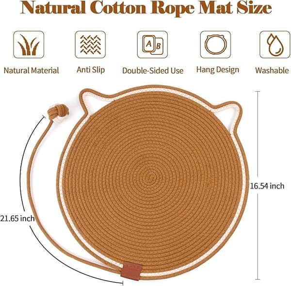 Cat Scratch Mat in Natural Rope – With Ear Hook & Play Ball, For Wall & Floor Mounting