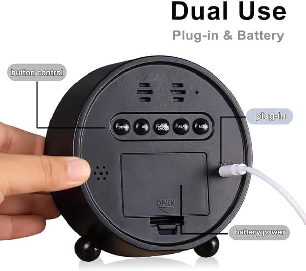 Digital Alarm Clock, Round LED Display, Dual Style, 3-Level Brightness, Silent, Black [Ho]