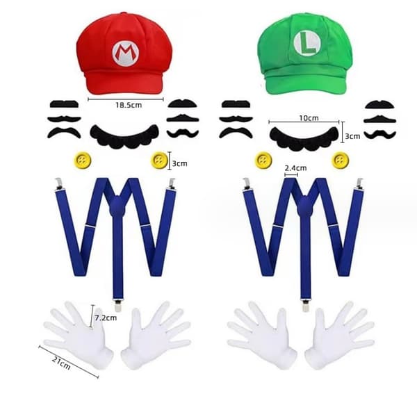 Mario Halloween Hat Seler 4 Handsker 14 Overskæg 4 Knapper Co