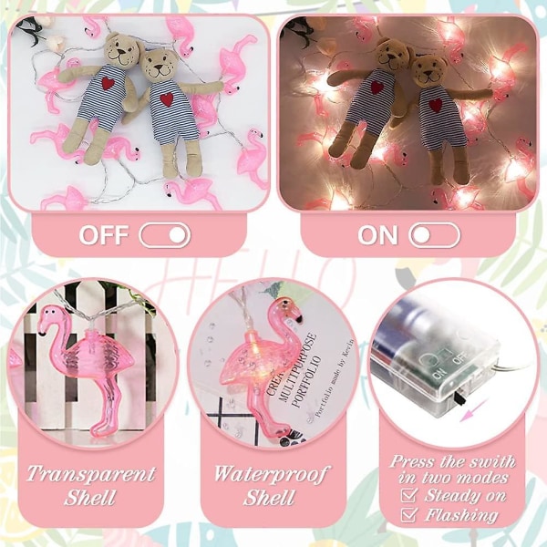 Pink Flamingo Lysstreng, 6,5 Fod Lysstreng Med 20 LED Batteridrevne Flamingo Feelygter Til Flamingo Gaver, Flamingo Fest Og Havepynt