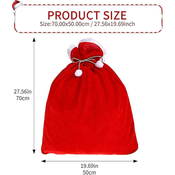 Julegaveposer i Santa-stil, Jumbo Ekstra Stor 50 x 70 cm, Gaveinnpakningsposer, Oppbevaringsposer til Julegaver, Lekeposer, Store Gaver, Oppbevaringsposer, Julegave