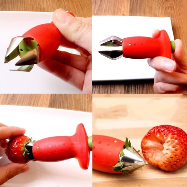 2-pack Strawberry Slicer and Huller - Stem and Leaf Remover Tool with Slicer Kitchen Gadget for Easy Berry Preparation