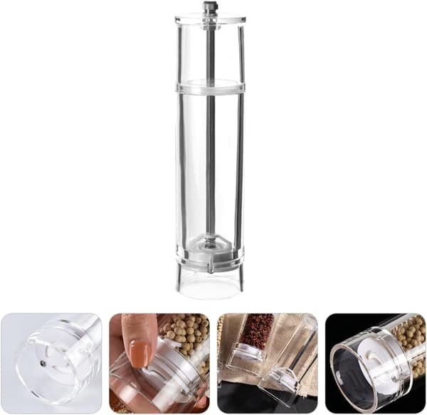 Acrylic Pepper Mill with Adjustable Coarseness, Modern Elegant Manual Pepper Grinder