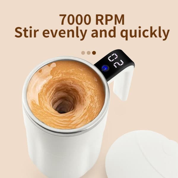 White Magnetic Self-Stirring Coffee Mug, Refillable with Sliding Lid, Automatic Magnetic Mixing Mug, Electric Magnetic Mixing