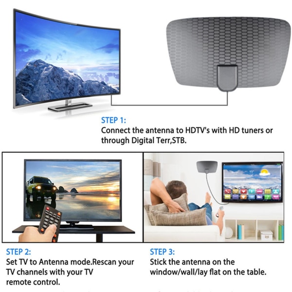 TV-antenn Digital Signal Amplification Antenna 4k 1080p Inomhus HD HDTV Digital TV Antenna Svart Black