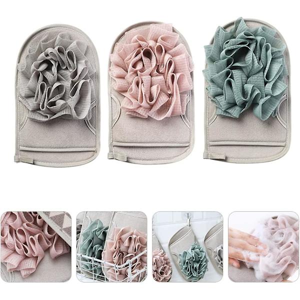 Badmassagehandskar för män och kvinnor, skönhetsspa, hud, kropp, hälsa, dubbla verktygsborstar, blomskrubb, damer, nät, peeling, rengöringsborste, vantar, exf