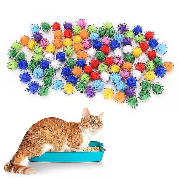 100 stk. Glitter Tinsel Pompom Bolde Små Pompom Bolde Kat Hvalp Legetøj Kæledyrstilbehør