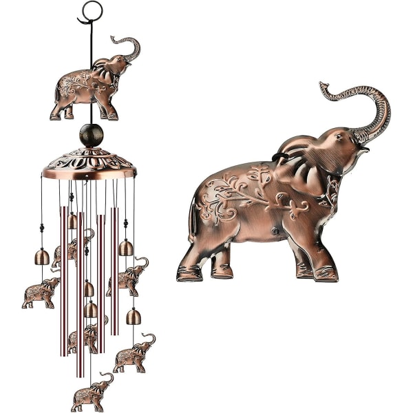 Elefant vindspel, koppar vindspel dekoration med 1 lycklig pärla 4 aluminiumrör 6 klockor, vindspel för trädgård uteplats hängande dekoration