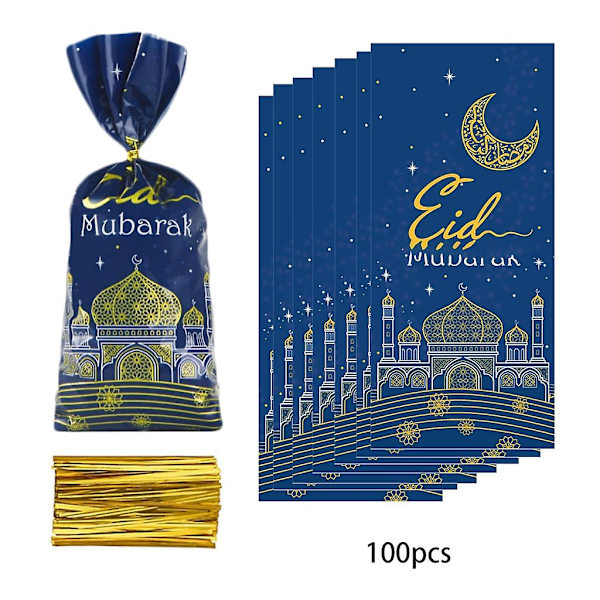 100 stk Blå 50/100 stk Mubarak Gavepose med Tausett Festdekorasjonstilbehør 100 stk Blå