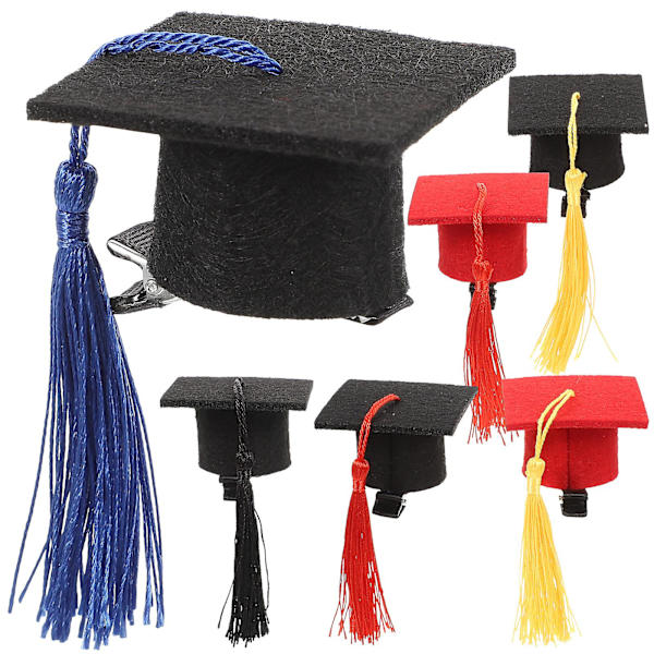 6 stk Mini Doktorhatt Hårklipp Graduation Hat Hodeplagg Hodepynt Graduation Dekorasjon Assortert C