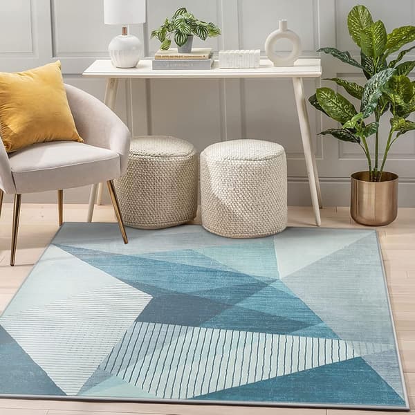 Geometrisk mønstret teppe for stue, blågrå moderne abstrakt