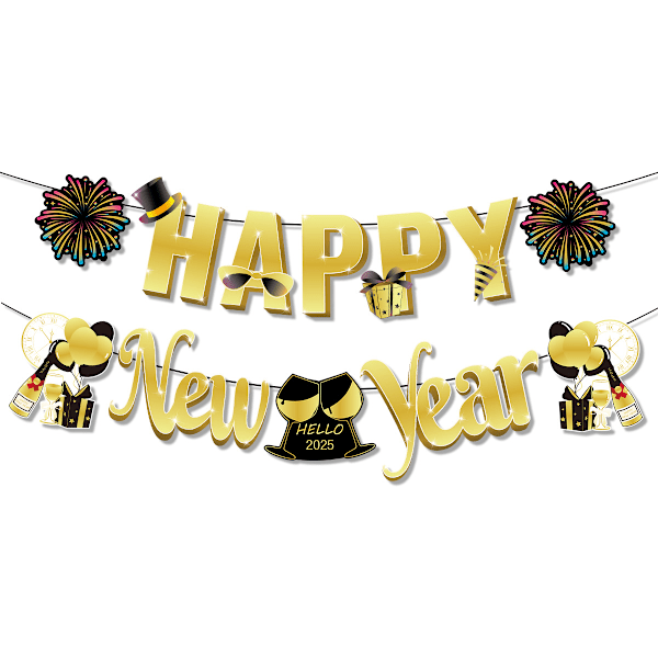 2 set Happy New Year Banner - Nyårsfest Glad 2025 | 2025 Vision | Semester Vinterfest Banner Skylt