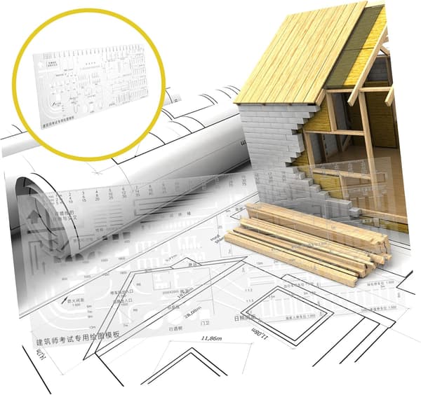 4 stk. arkitektskala lineal tegning geometrisk skabelon til tegneskabeloner