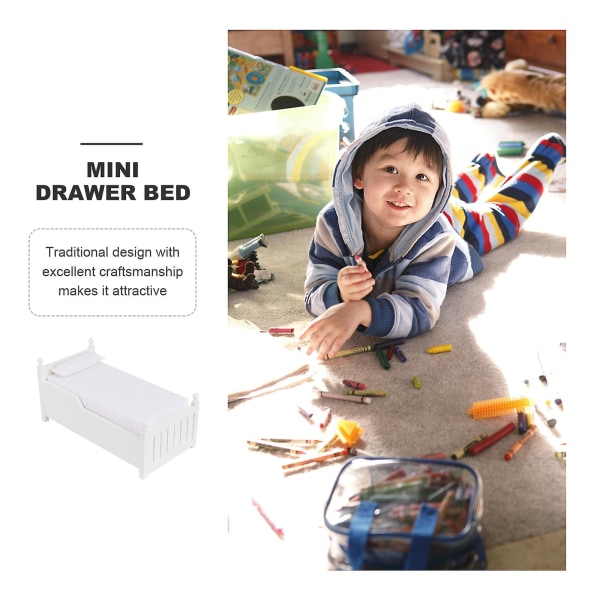 Mini Møbler Soverom Skuff Seng Modell To Lag Miniatyr Seng 1:12 Mini Hus Skuff Seng Hvit White