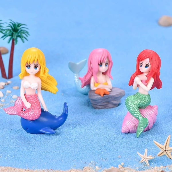 Miniature Havfrue Figurer 8 stk Havfrue Dukke Legetøj Kagefigurer Fødselsdagskage Dekoration Bryllup Fest Tilbehør Mikrolandskab