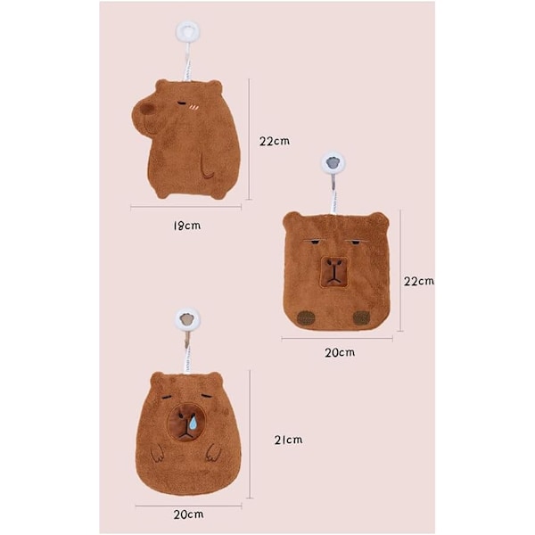Capybara håndklær 3 stk søte dyr tegneserie myk bomull hengende håndklær sett for bad, stue, kjøkken