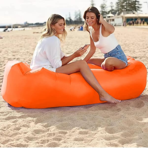 Oppustelig strandsofa, oppustelig seng 200 x 70 cm, perfekt til camping og strand, orange, polyester