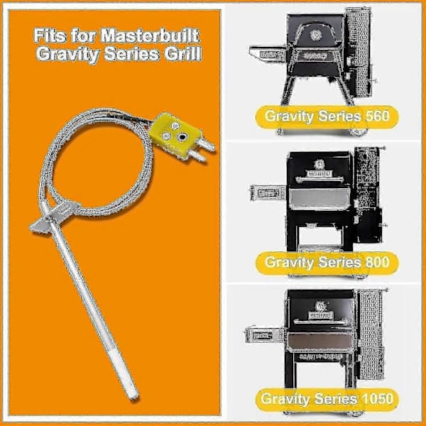 Temperatursensor Erstatning til Masterbuilt Gravity Series 560 800 1050, Grillføler i Rustfrit Stål til Digitale Kulgrill