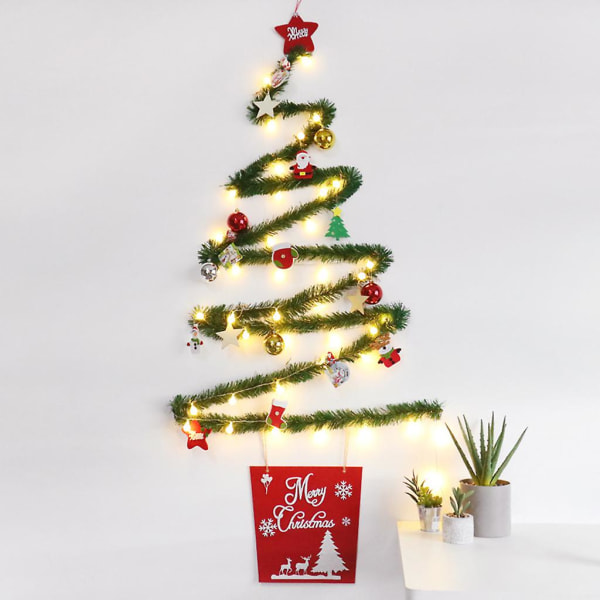 Gør-det-selv juletræ med LED-lys Aftagelig ornament Væghængende julepynt til børn Legetøj Nytårsgave
