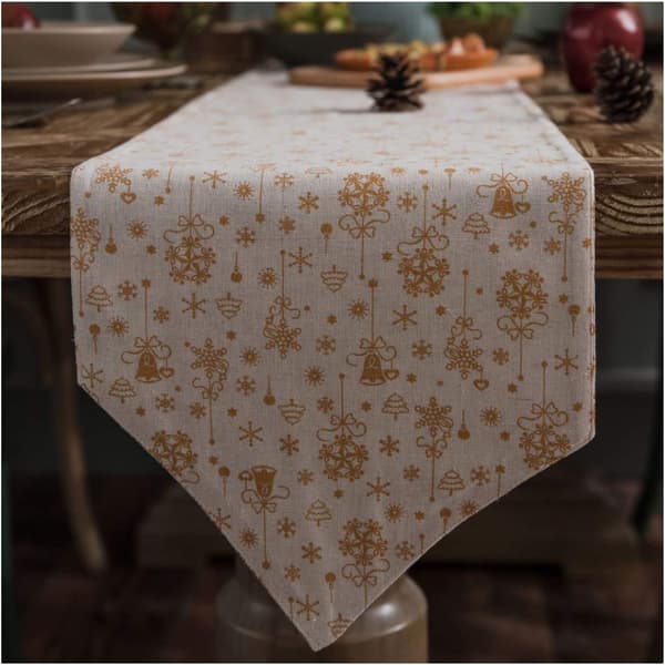 Christmas Tree Pattern Cotton and Linen Table Runner, Modern Dec