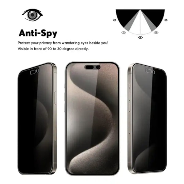 3-Pack iPhone 15 PRO MAX Screen Protector Privacy in Premium Tempered Glass