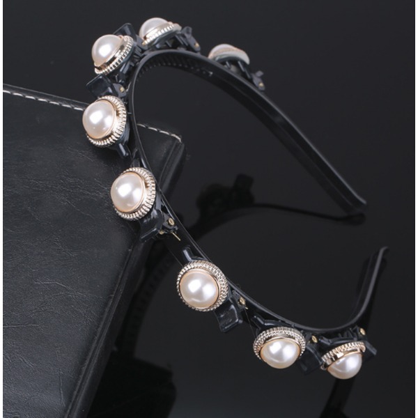 3 Stykker Perlebesatte, Hår Mote Dobbel Bangs Frisyre Hårspenne Hodebånd Dobbelt Lag Twist Flette Flettet Hodebånd Elegant Blomst Klipp
