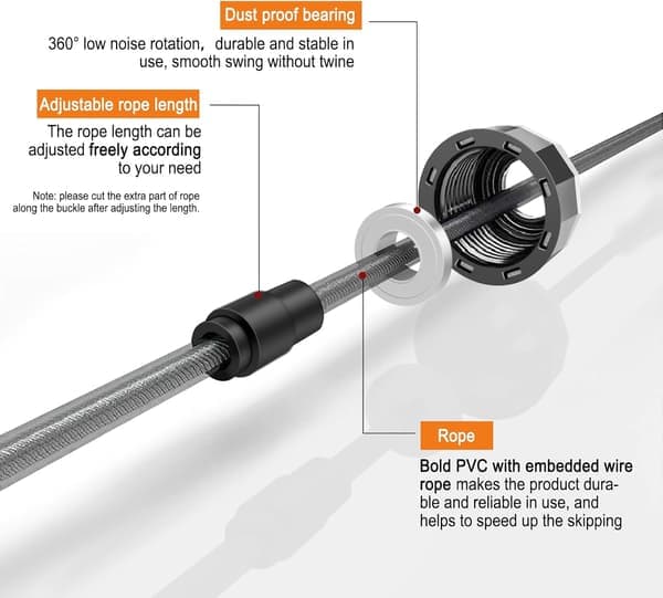 This jump rope has ball bearings, a quickly adjustable cable, and 15 cm memory foam handles, making it ideal for cardio training.