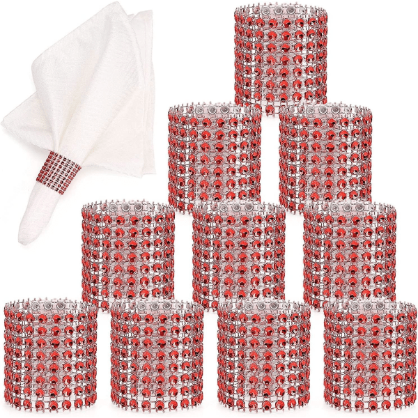 100pcs Rhinestone Ribbon Napkin Rings Shiny Rhinestone Napkin Rings Wedding Napkin Ring (red, 100pcs)