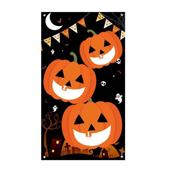 Halloween-banner med tegnefilmspumkin, klovn, spøgelse, sandpose-spil, vægophæng, flag, forældre-barn interaktivt legetøj til børn