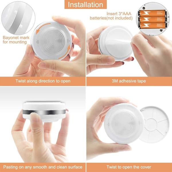 LED Puck Lights 6-pack, Remote Control, Dimmable Lamp Battery Operated Touch Cabinet Kitchen Closet Lighting (Batteries Not Included)