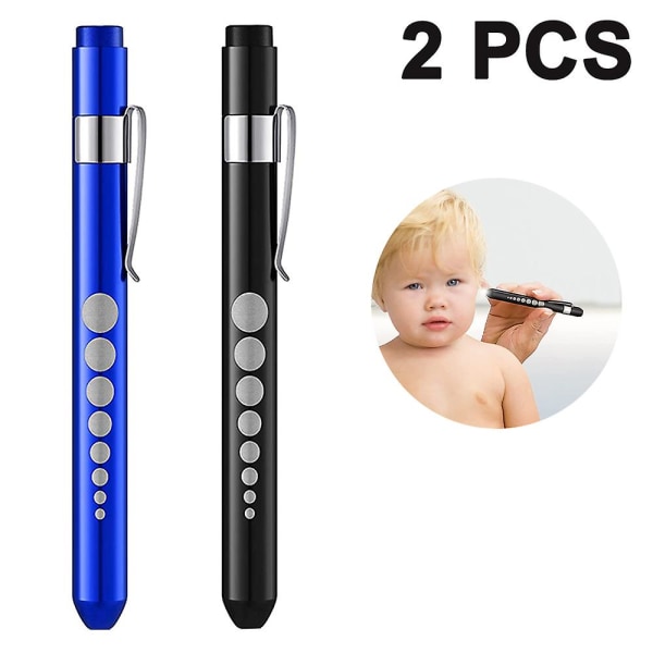 2kpl Alumiiniseoksesta valmistettu taskulamppu kynävalo - valkoinen valo pyöreä pää sininen + musta