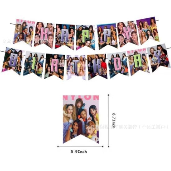 KATSEYE Girl Group Birthday Party Decoration Kit, Garland Cake Topper Balloons Theme Set Pull Flag Pull Flag