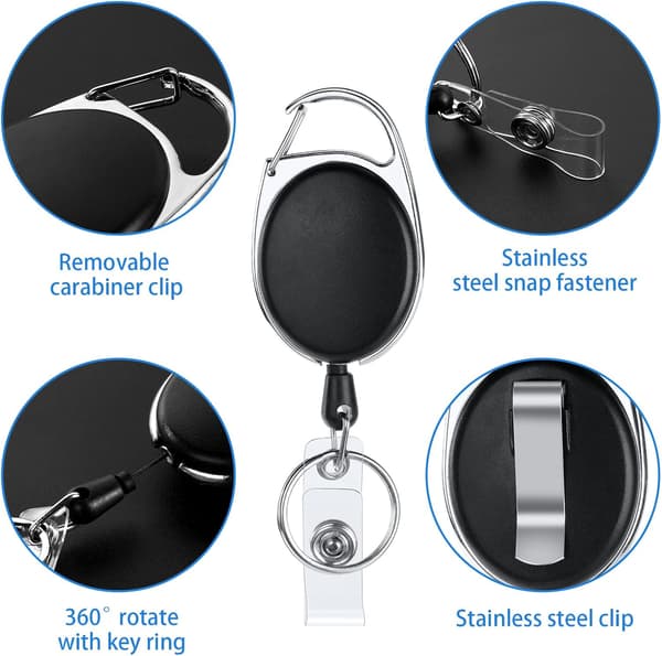 ID Card Holder, Two-Piece Retractable Keychain, Suitable for Office Use and Keys (Black).
