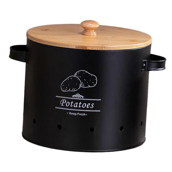 Storage Container for Potatoes, Onions, and Garlic in Tin - Kitchen Storage Jar with Lid