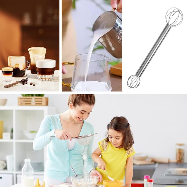 Piskeris i rustfrit stål, dobbeltendet rustfrit stål til dej, ergonomisk køkkenredskab