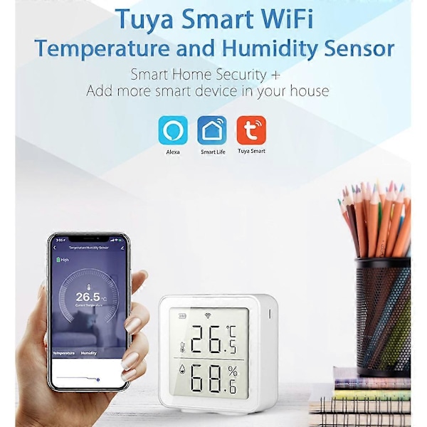 WiFi Temperatur- och Luftfuktighetsmätare, Trådlös Digital Hygrometer för Inomhusbruk, Termometer med App-Varningar Temperatursensor