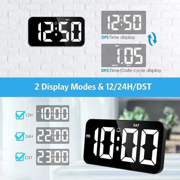 Digital Wall Clock Large Screen 11' Large Digital Clock with Automatic Dimming 12/24H Silent Wall Clock for Living Room Decor