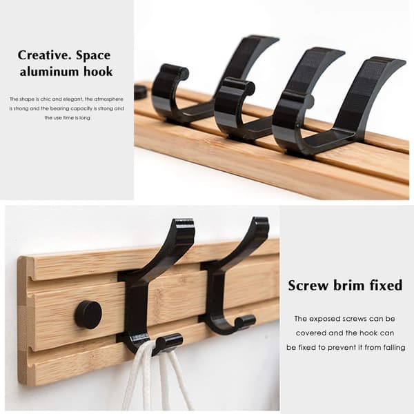 Wall-mounted wooden coat rack, movable hooks, adjustable distance