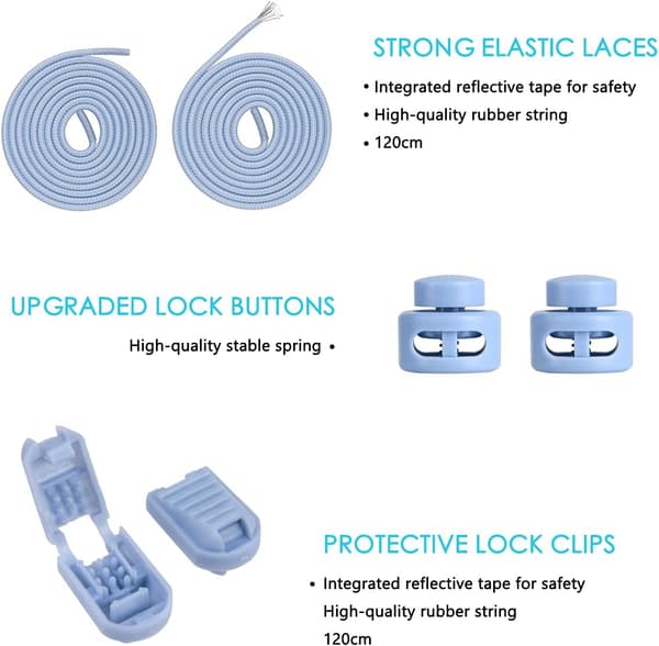 (Blue and Pink) 4 Pairs Self-Locking Elastic Shoelaces, Laces