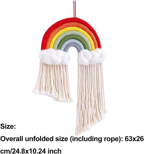 Regnbue vægdekoration, Macrame vævede vægdekorationer, Regnbue makramé