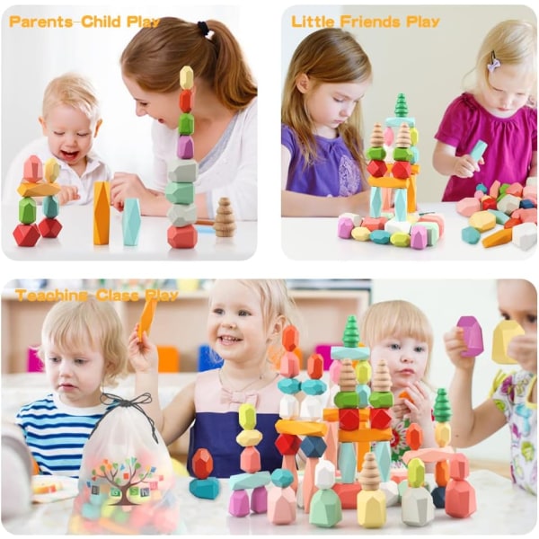 38ST Toddler trästapling byggstenar Montessori leksaker för 1 2 3 4 5 6 år gamla flickor Pojkar Förskola Utbildning