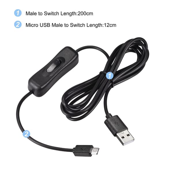 USB-kabel med PÅ/AV-bryter, hann til mikro 2M svart
