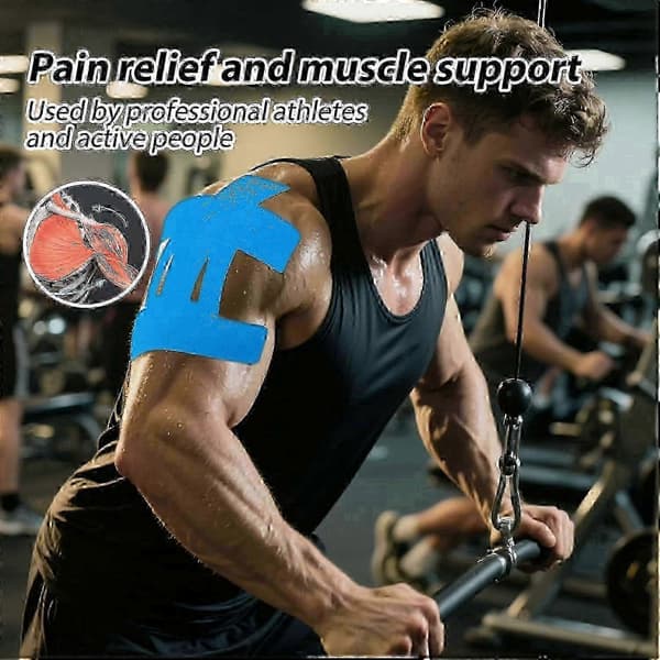 Optimized Kinesiology Tape for Shoulder, Waterproof Pre-Cut Strips, Sports Support Straps (Blue) - 10-Pack
