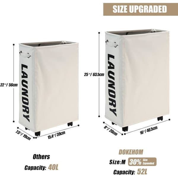 Laundry Basket - 1 Unit - 600D Oxford Fabric - Foldable and Rolling - Slim Storage - 63.5 cm Beige