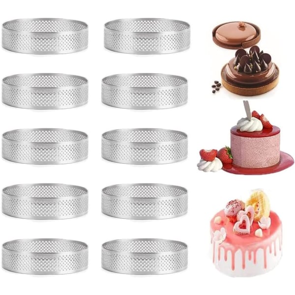 10st rund ring med hål rostfritt stål, form med hål quiche mousse tårta, fransk, dessert, form 10cm