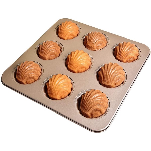Madeleineformar för bakning 9-hålig non-stick bakform för bakning Champagne Gold