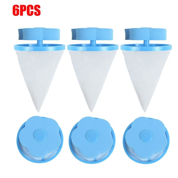 Vaskemaskin Universal Float Filter Bag Vaskeball (prikk Plomme Blossom Form) Blå 6 stk dagligvarer F A